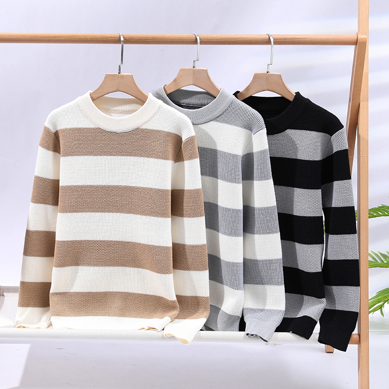 Winter Clothing Patterns - 남성 스트라이프 패턴 캐주얼 니트 풀오버