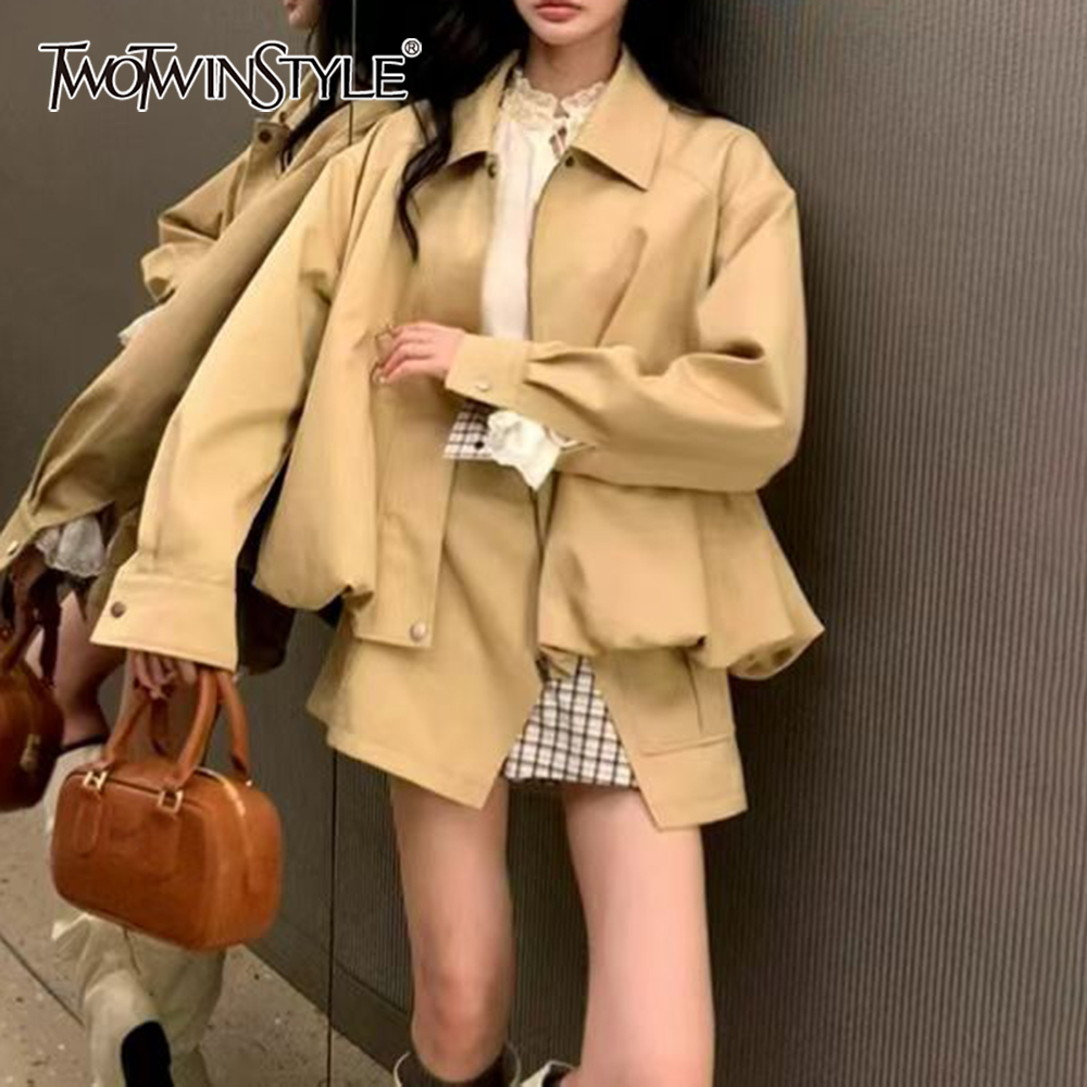 Winter Clothing Design - 투윈스티일 카크색 스플라이스 포켓 투피스 세트