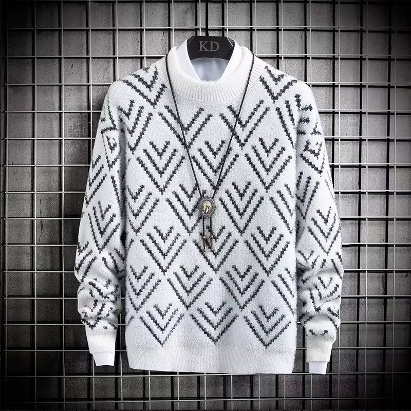 Winter Clothing Men Style - 남성용 플러시 따뜻한 컬러 블록 니트