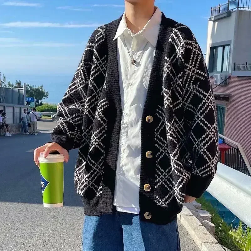 남성용 체크 무늬 니트 스웨터, 남성 재킷, 블랙 코트 - Winter Clothing Meme 리뷰 및 가격