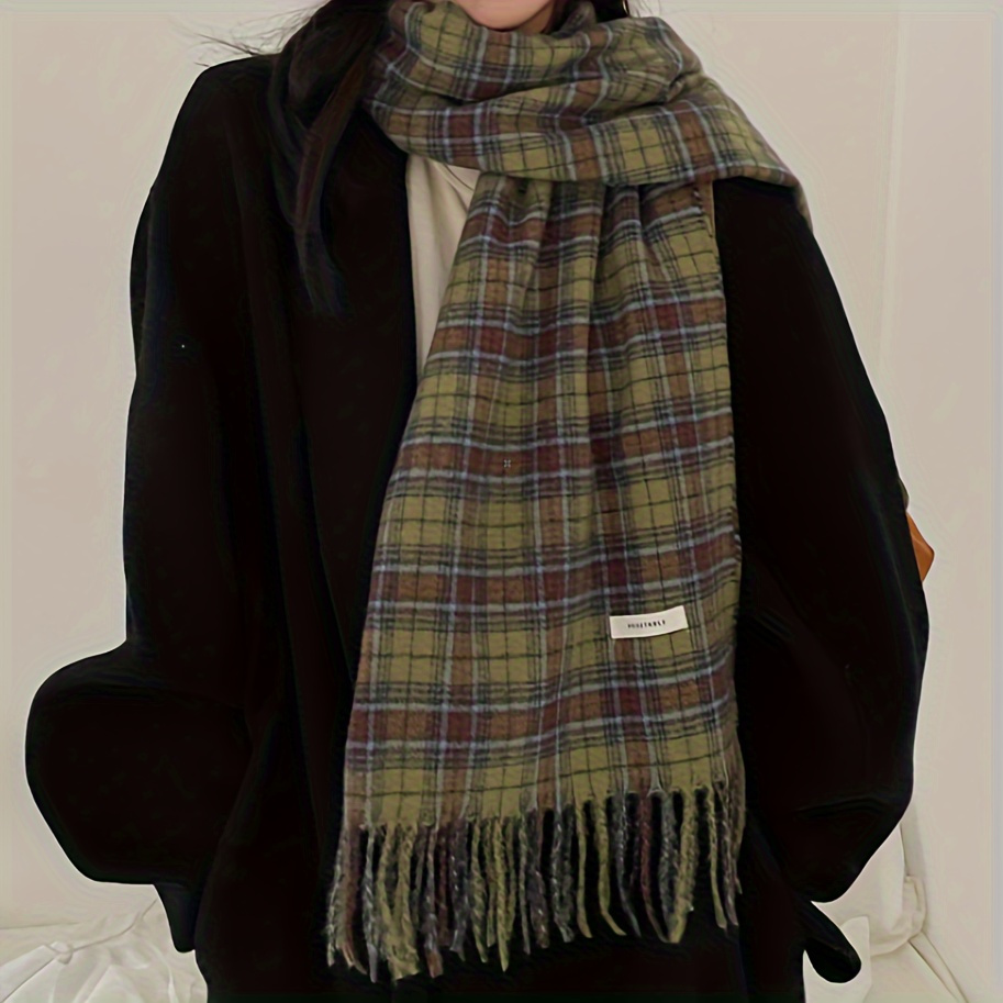 빈티지 녹색 격자 무늬 술 스카프 여성 모조 캐시미어  - Cashmere Scarf Wrap 리뷰 및 가격