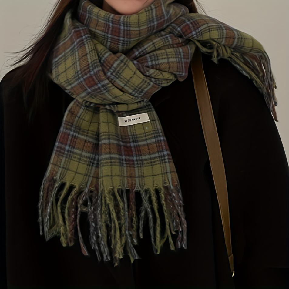 빈티지 녹색 격자 무늬 술 스카프 여성 모조 캐시미어  - Cashmere Scarf Wrap 리뷰 및 가격