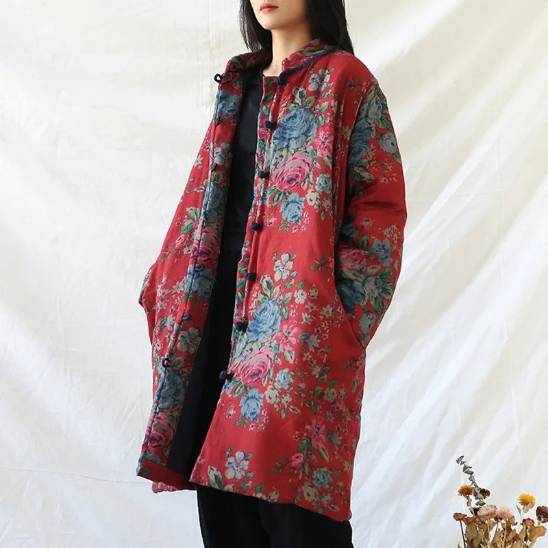 중국 스타일 의류 따뜻한 면 프린트 꽃무늬 코트 로브  - Winter Clothing For Women 리뷰 및 가격