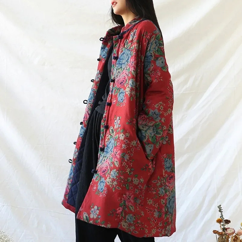 중국 스타일 의류 따뜻한 면 프린트 꽃무늬 코트 로브  - Winter Clothing For Women 리뷰 및 가격