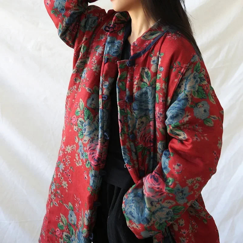 중국 스타일 의류 따뜻한 면 프린트 꽃무늬 코트 로브  - Winter Clothing For Women 리뷰 및 가격