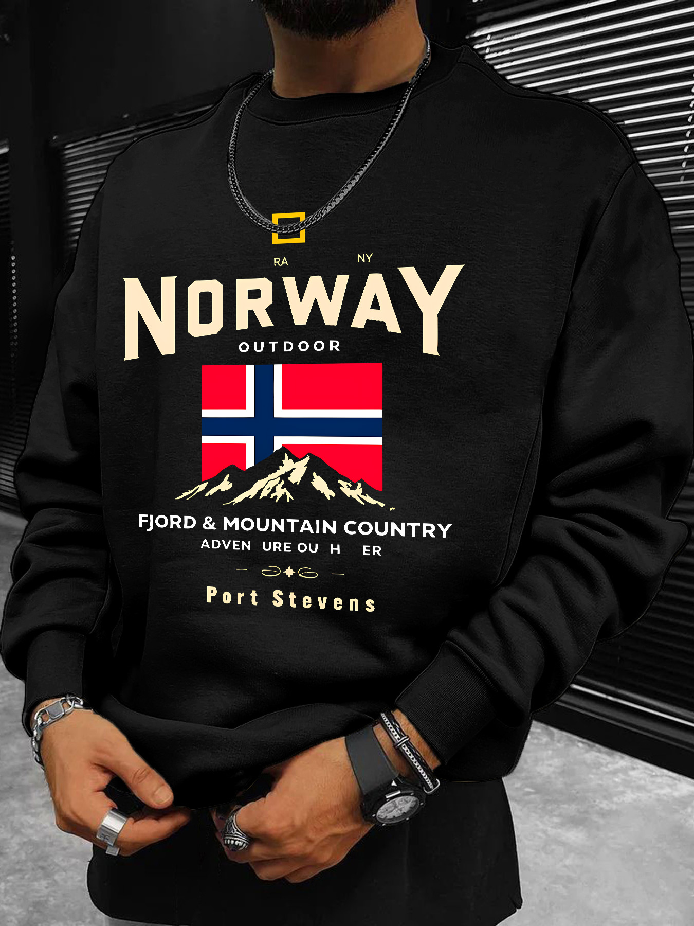 남성용 스웨트셔츠, 노르웨이 국기와 설산 패턴, 'NO - Winter Clothing Norway 리뷰 및 가격