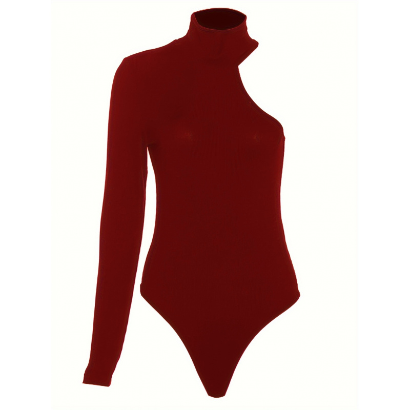 솔리드 비대칭 원숄더 골지 니트 긴팔 바디수트, 섹시한 - Winter Clothing For Women 리뷰 및 가격