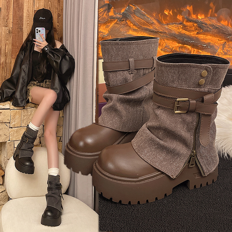 여성용 발목 부츠 카우보이 플랫 플랫폼 신발 패션 디자 - Winter Clothing For Women 리뷰 및 가격