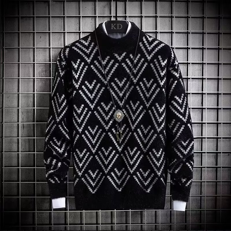 남성용 플러시 따뜻한 컬러 블록 니트 스웨터, 하라주쿠 - Winter Clothing Men Style 리뷰 및 가격
