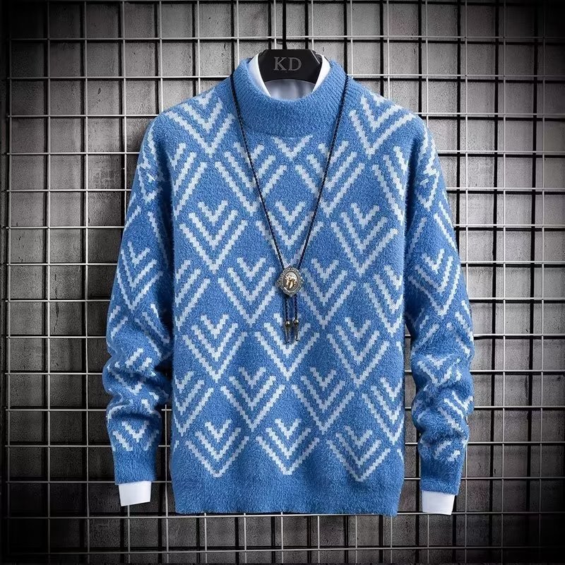남성용 플러시 따뜻한 컬러 블록 니트 스웨터, 하라주쿠 - Winter Clothing Men Style 리뷰 및 가격
