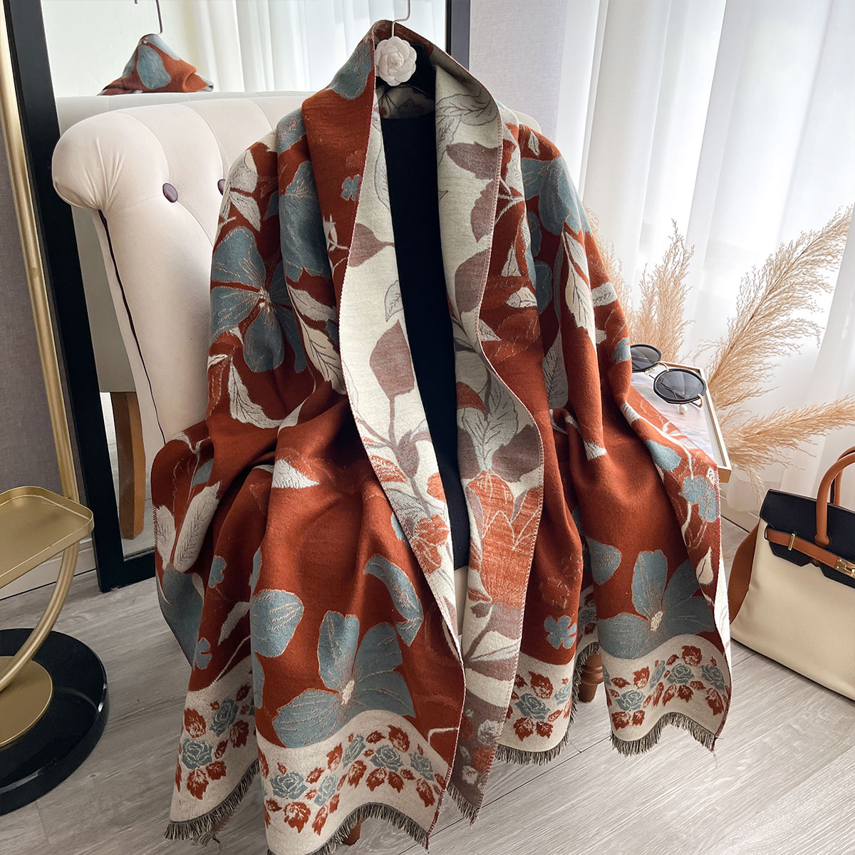 여성용 고급 겨울 페이즐리 양면 캐시미어 자카드 스카프 - Cashmere Scarf Wrap 리뷰 및 가격